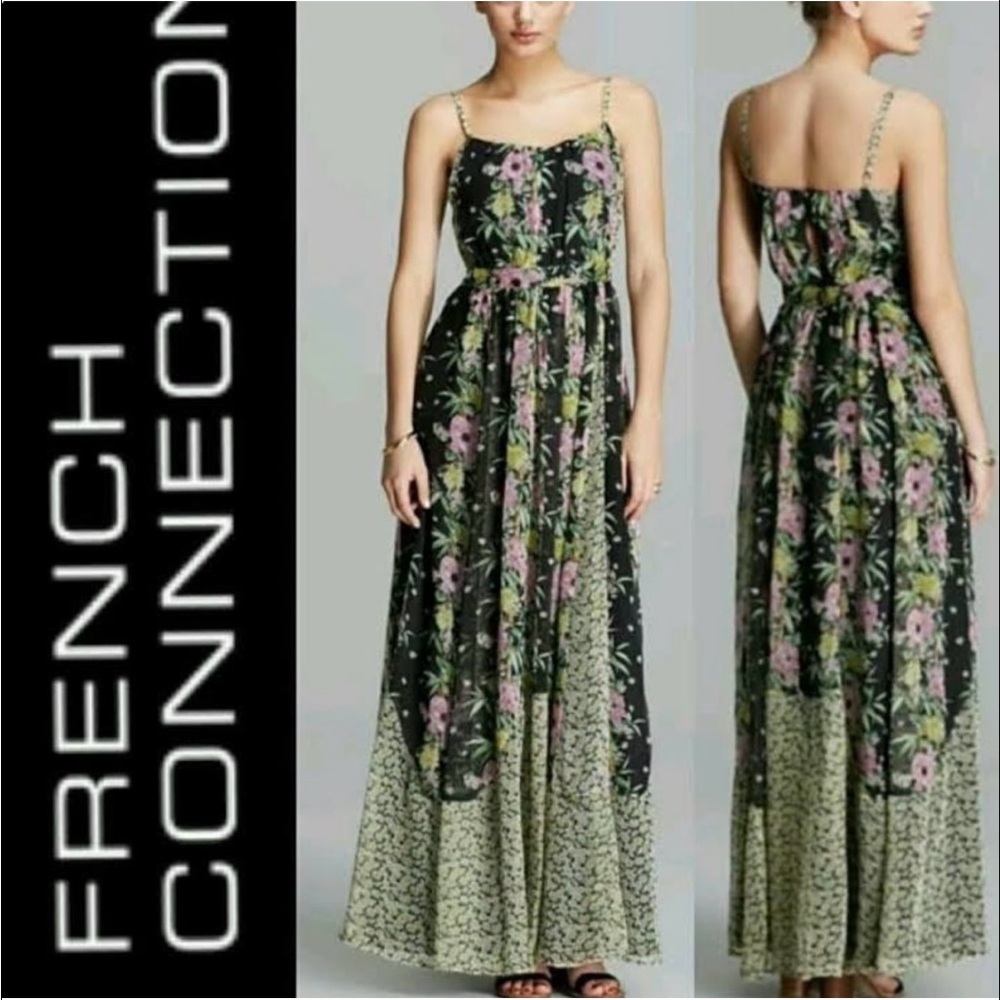 French Connection Floral Maxi Dress - Black and Green